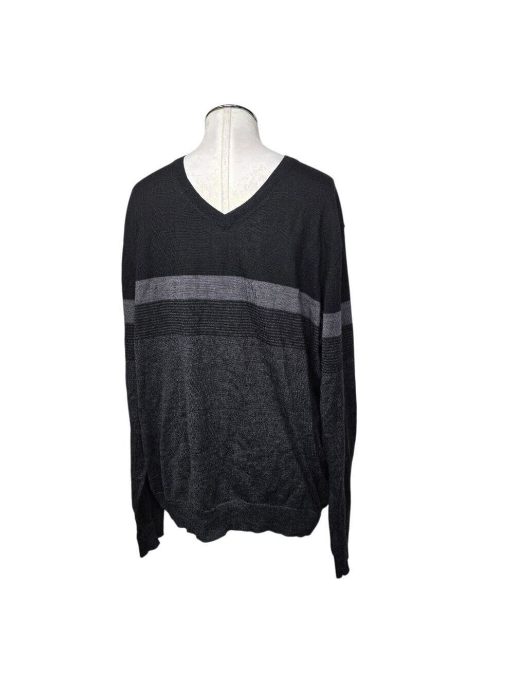 Calvin Klein Black Gray Italian Yarn Merino Wool Blend Striped Thin Sweater XL